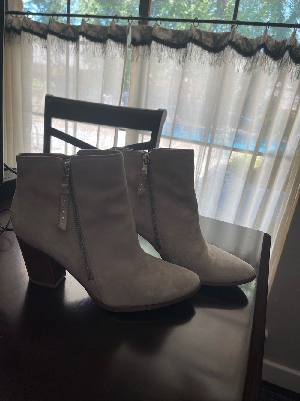 Ralph Lauren Light Gray Suede Ankle Booties with Block Heel